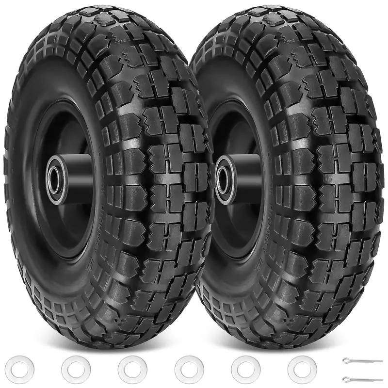 4.10/3.50-4 Flat-Free Solid Tire and Wheel Assembly (2-Pack) – Durable, No-Flat Wheels for Lawn and Utility Carts
