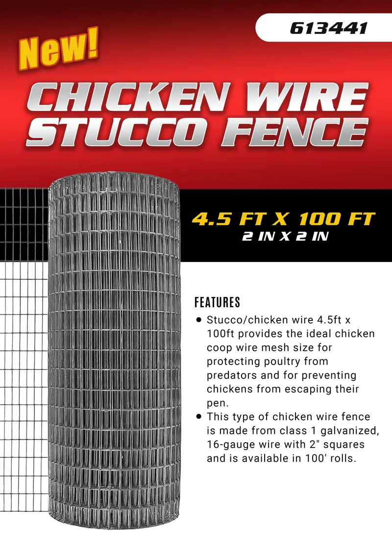 4.5 ft x 100 ft Heavy-Duty Chicken Wire Fencing – 2″ x 2″ Galvanized Stucco Mesh for Gardens and Poultry Enclosures