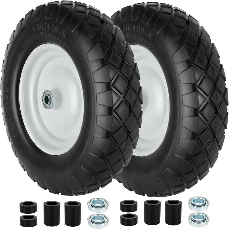4.80/4.00-8 Flat-Free Solid Tire and Wheel Assembly (2-Pack) – Maintenance-Free Wheels for Utility and Lawn Carts