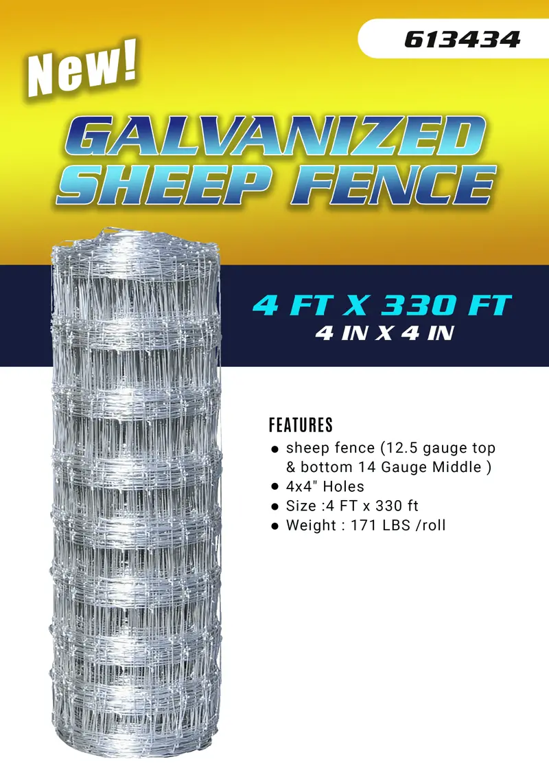 4-Foot by 330-Foot Galvanized Livestock Fence – 4×4 Inch Heavy-Duty Sheep and Goat Barrier Mesh