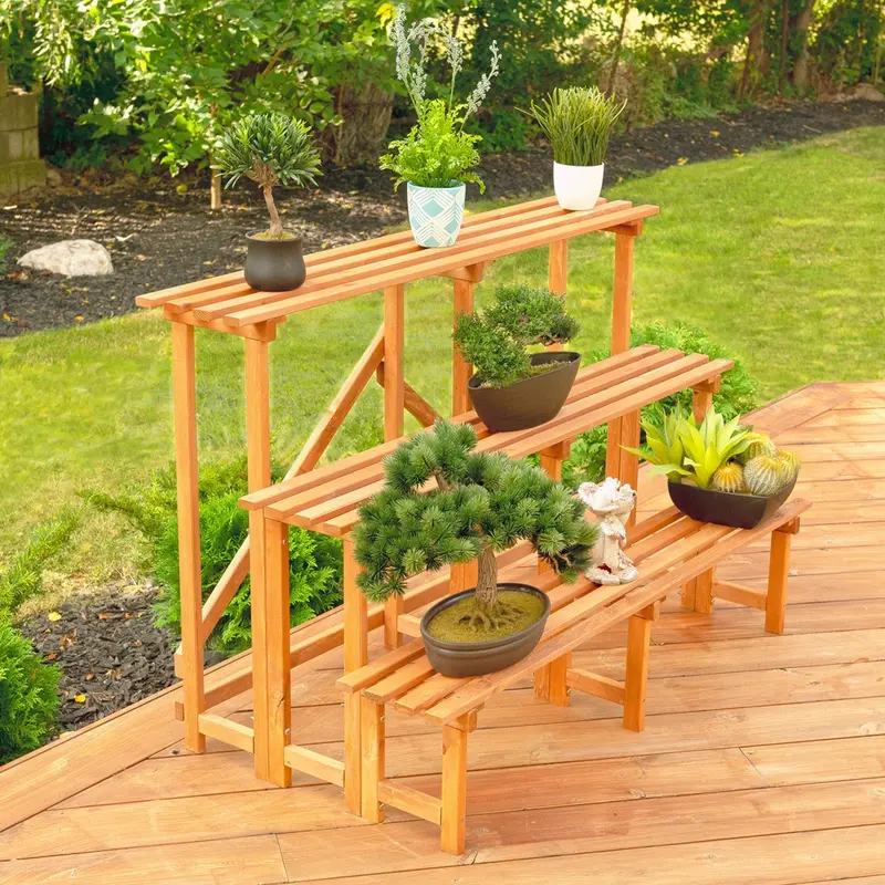 4-Foot Tall 3-Tier Wooden Plant Stand for Indoor and Outdoor Display | 1216443