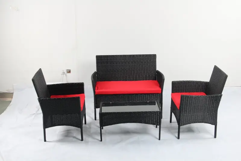 4-Piece PE Rattan Outdoor Furniture Set – Includes Tempered Glass Table and All-Weather Cushions