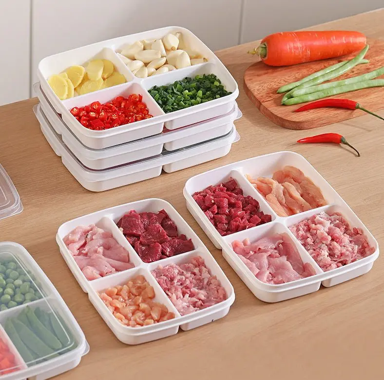 4-Piece Stackable Food Storage Set – Four Compartment Containers, Freezer-Safe & Space-Efficient (S1334)