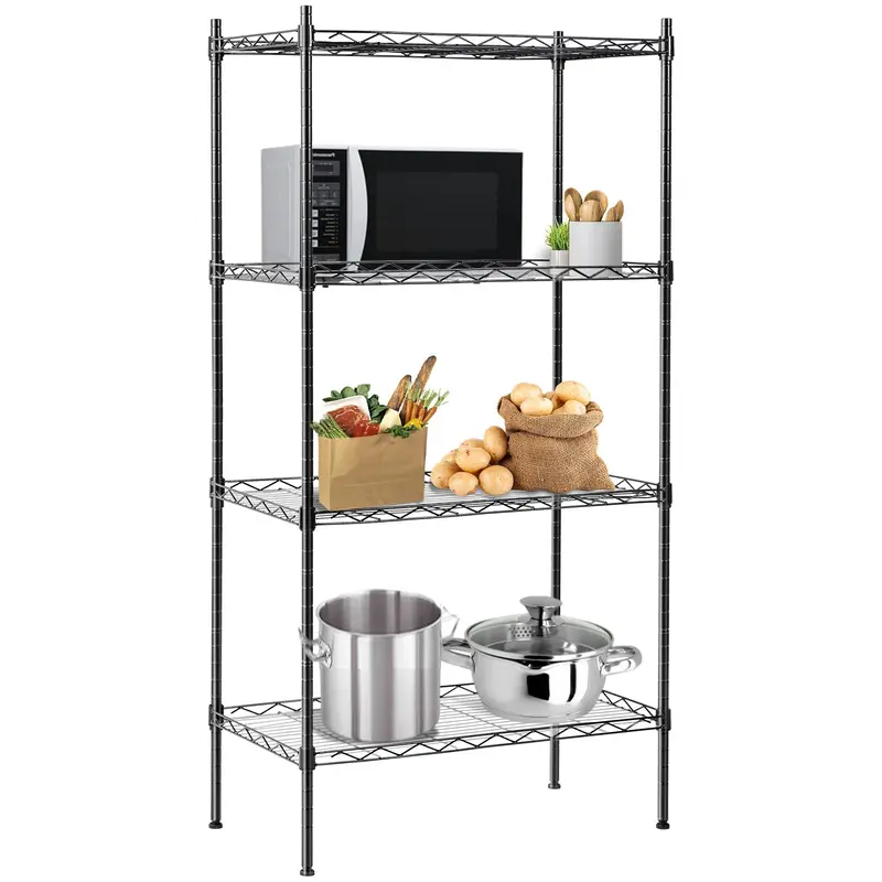 4-Tier Adjustable Black Metal Storage Shelf – Heavy-Duty Carbon Steel Rack for Garage or Workshop