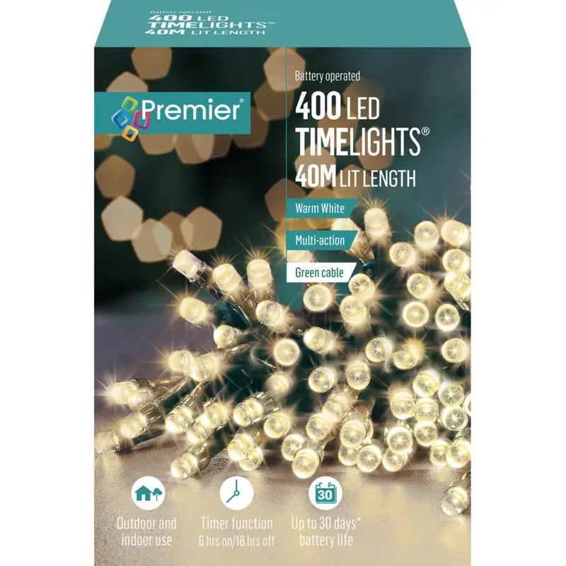 400-LED Battery-Powered Warm White Fairy Lights with Timer