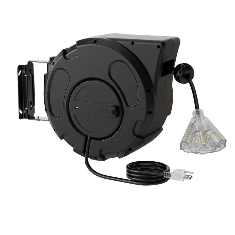 45-Foot Retractable Extension Cord Reel – 12 AWG, 15A, with 3 Illuminated Outlets