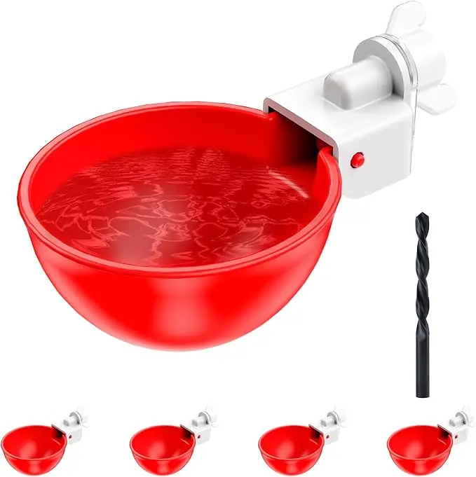 4601C Automatic Chicken Water Cup Kit – 5-Pack Red Poultry Drinker with Drill Bit & Inserts