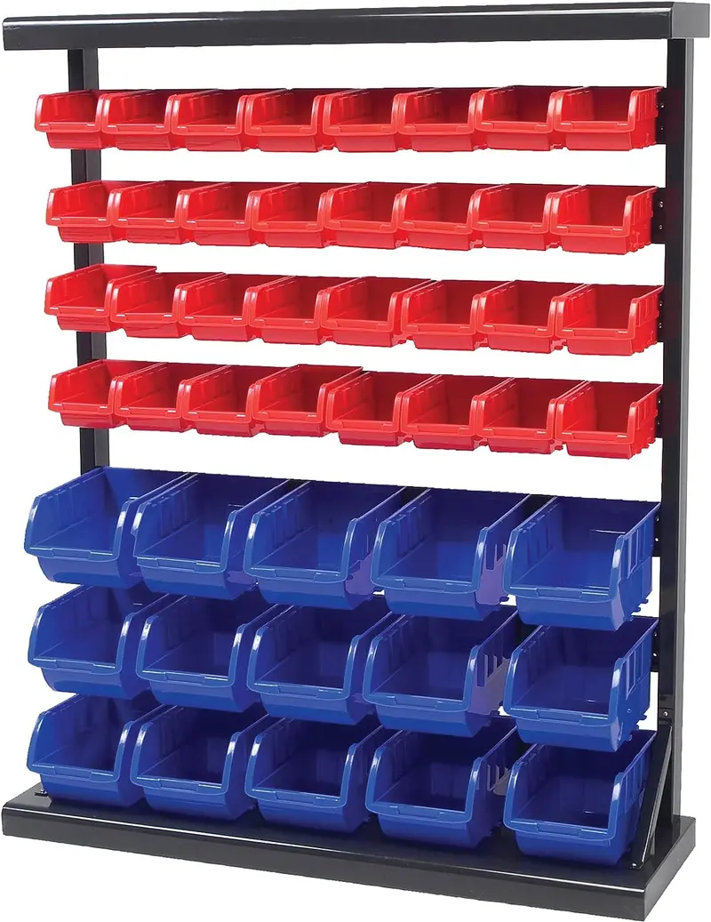 47-Compartment Bolt and Hardware Organizer Rack – Steel-Frame Grid Storage Bin System for Workshops and Garages – S1191