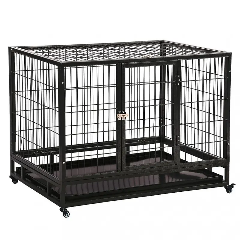 48-Inch Heavy-Duty Rolling Dog Crate with Removable Tray and Smooth-Cast Wheels