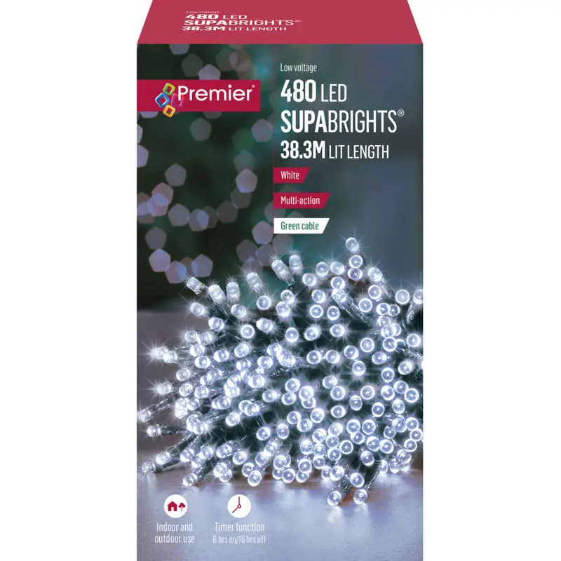 480-LED Multi-Function Supabright String Lights with Timer – White
