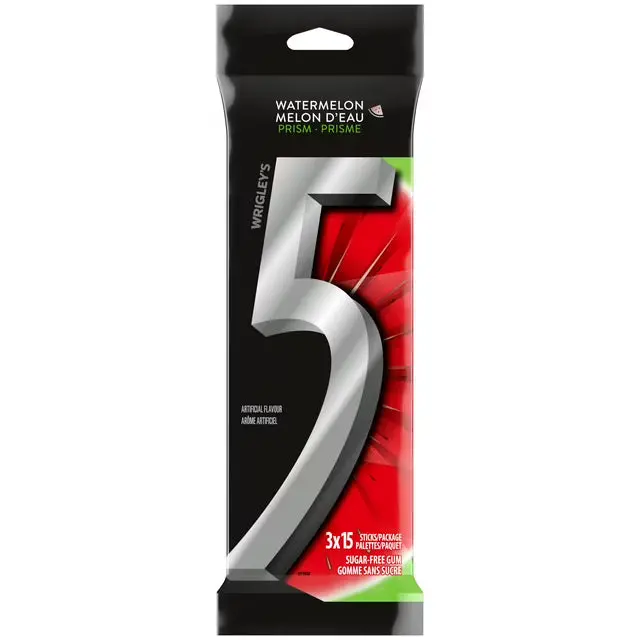 5 GUM Watermelon Prism Sugar-Free Chewing Gum – 15-Stick × 3-Pack