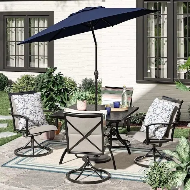 5-Piece Patio Dining Set – Rotating Swivel Chairs and Tempered Glass Dining Table for Outdoor Entertaining | SKU: 820824