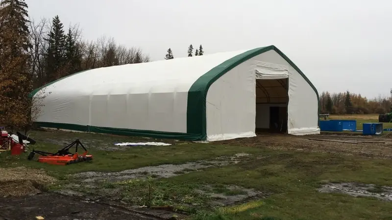 50-Foot Wide Double-Truss Fabric Storage Building – Industrial-Strength PVC Shelter