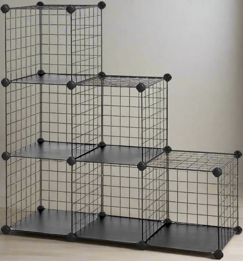 6-Cube Wire Grid Storage Unit: Heavy-Duty Metal Organizer with Solid Base for Garage, Closet & Bedroom