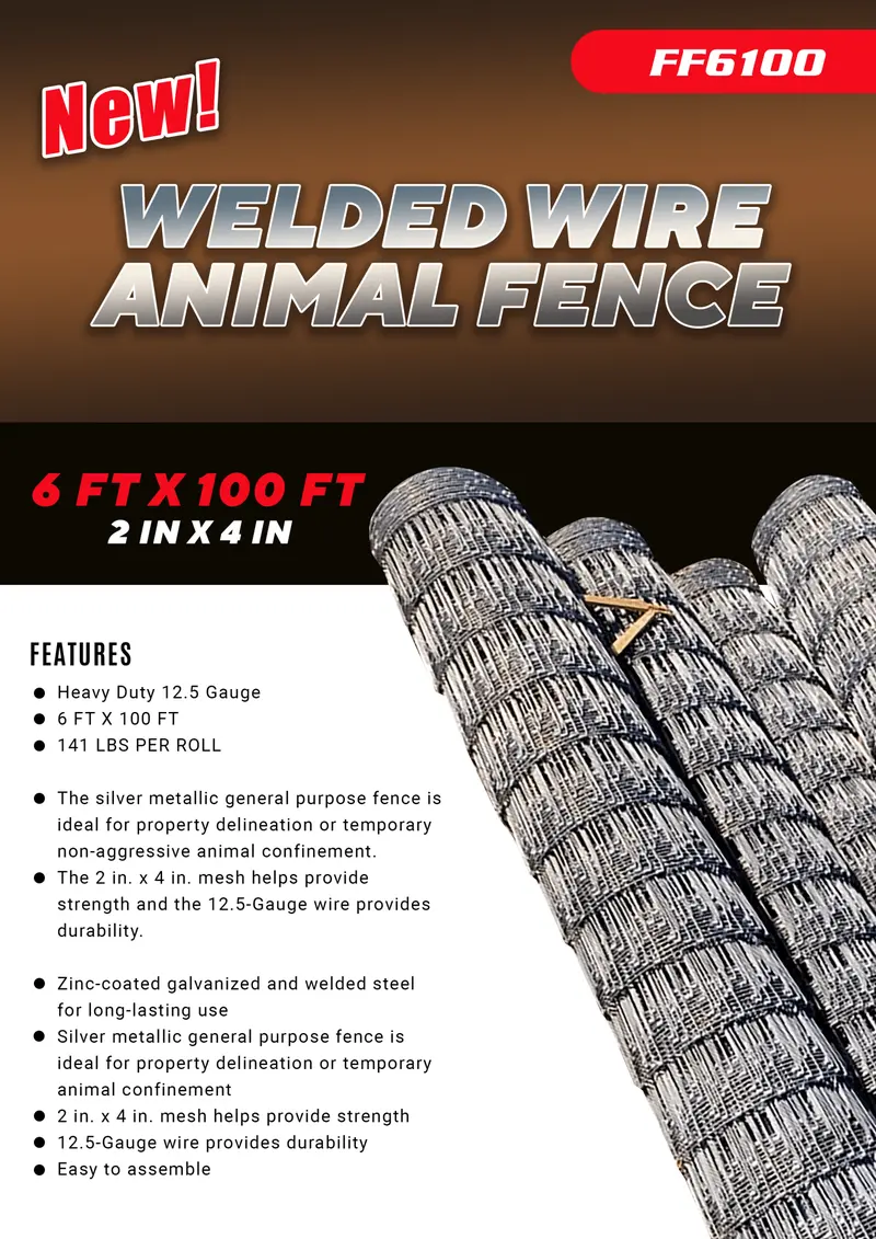 6-Foot by 100-Foot Welded Wire Animal Fence – 2×4 Inch Heavy-Duty Galvanized Mesh (SKU: FF6100)