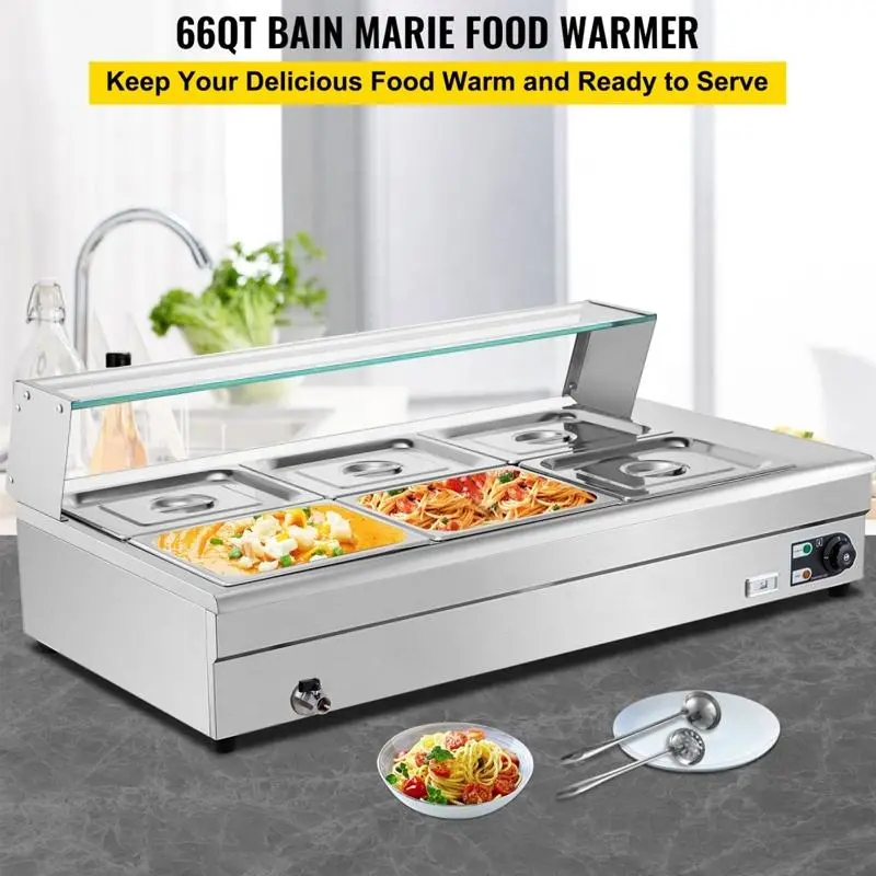 6-Pan Electric Bain Marie Warmer – Stainless Steel Commercial Buffet Steam Table S1298