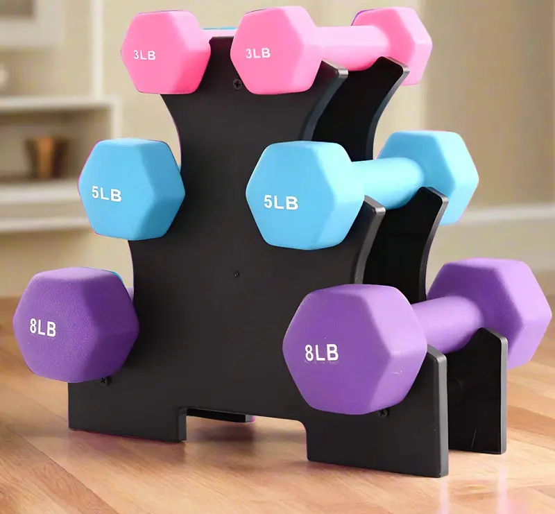 6-Piece Neoprene Dumbbell Set with Wall-Mountable Rack – Organized Home Fitness Storage | LHD001