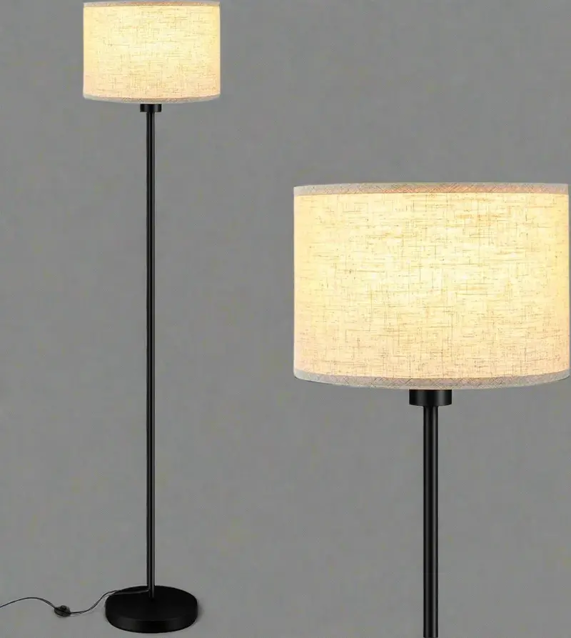60-Inch Modern LED Floor Lamp — Standing Light with Beige Fabric Shade & Warm 2700K Glow