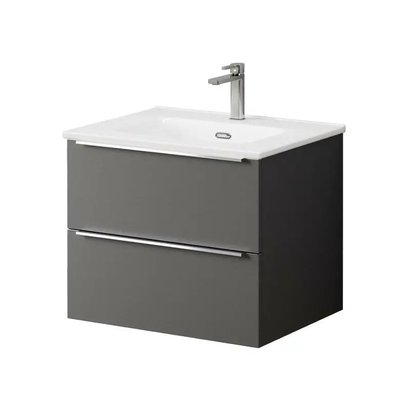 60cm Matt Grey Wall-Hung Vanity Unit with Two Soft-Close Drawers (Basin Not Included)