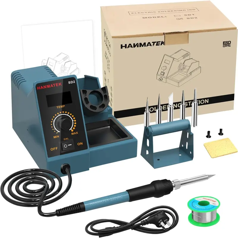 60W Digital Soldering Station with LED Display – Temperature-Controlled Iron + 5 Interchangeable Tips (SKU 121SD2)