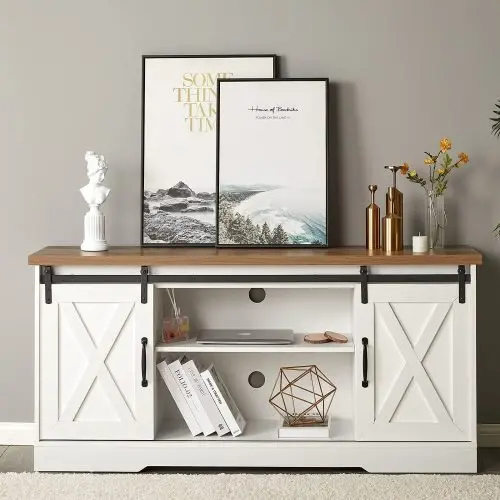 65-Inch Rustic Barn Door TV Stand – Farmhouse-Style Media Console with Sliding Doors & Ample Storage