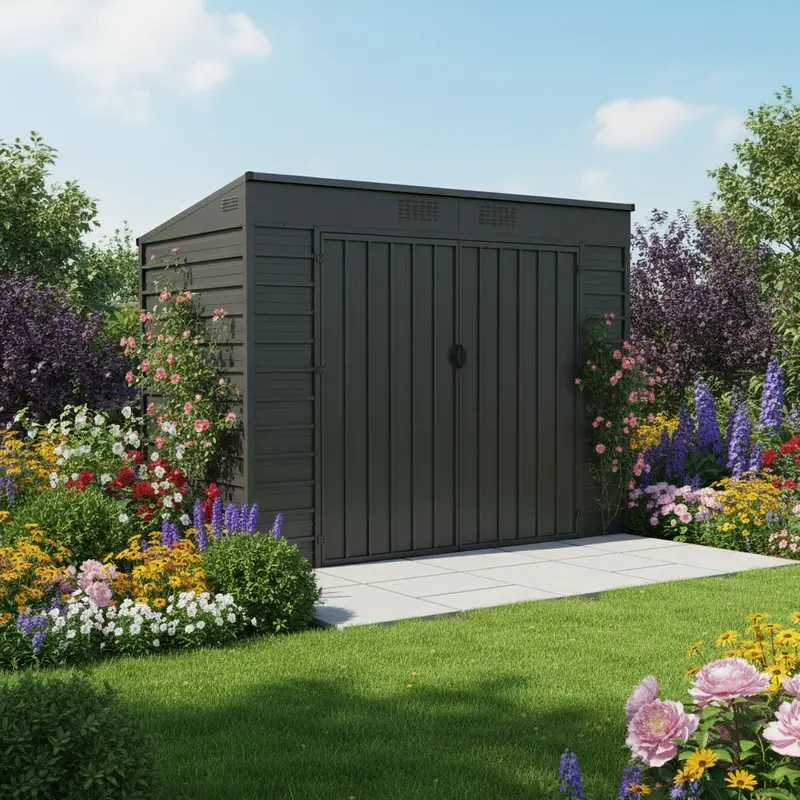 7.5×4.2 ft Dual-Door Metal Storage Shed – Heavy-Duty Steel Frame, Dark Grey Outdoor Equipment Enclosure EF0804