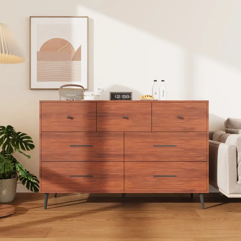7-Drawer Modern Storage Dresser with Solid Wood Legs — Versatile Bedroom, Office, or Entryway Cabinet