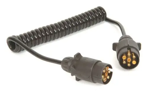 7-Pin Car-to-Trailer Coiled Cable with Molded Plastic Plugs (12N Standard)
