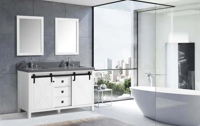 72-Inch Kelowna Double-Sink Bathroom Vanity with White Marble Countertop – Contemporary Luxury Design (Model T93317)