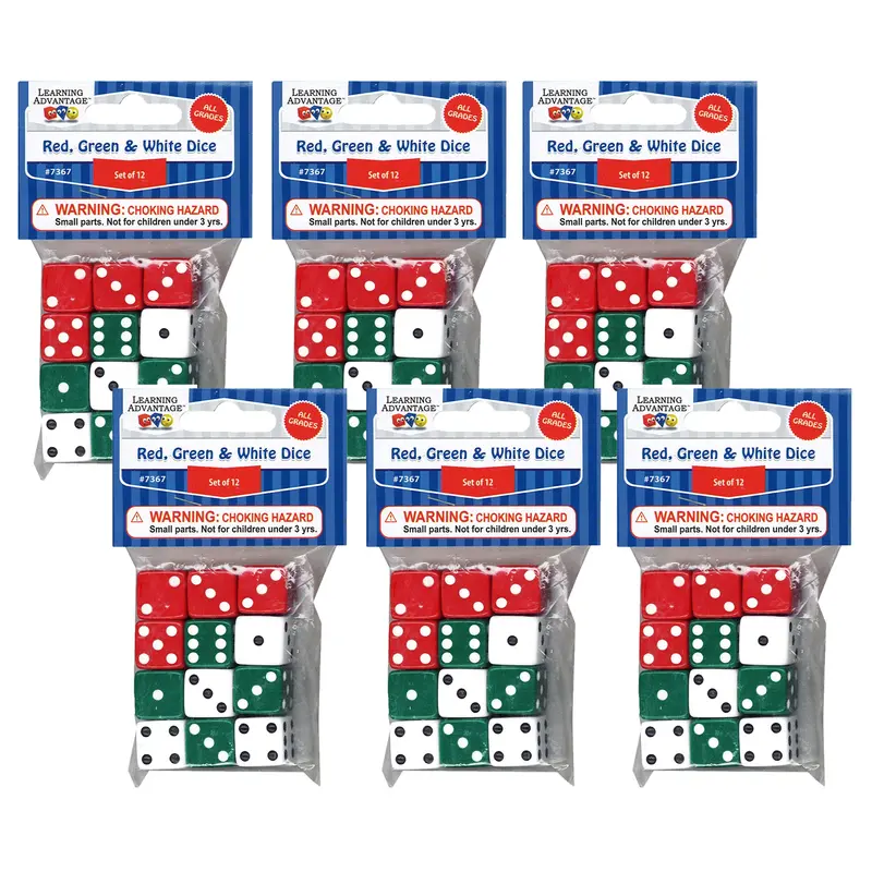 72-Piece Colorful Dot Dice Set – Red, Green & White – Learning Advantage