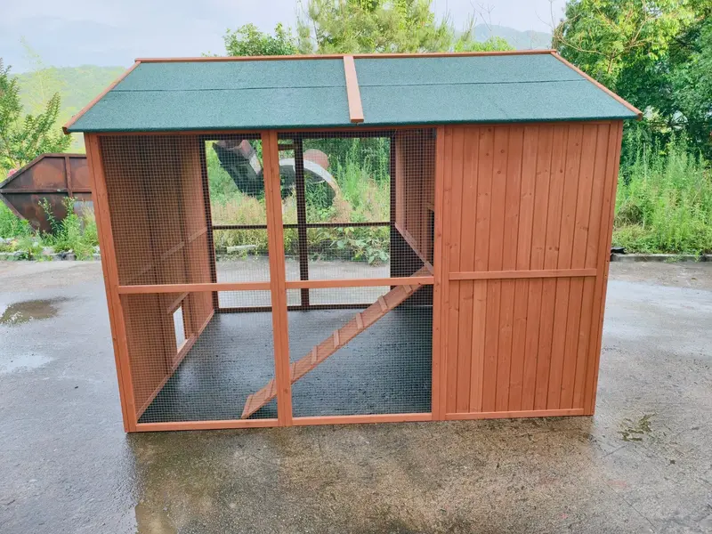 8 ft x 6 ft Walk-In Chicken Coop – Rustic Fir Wood & Galvanized Wire Enclosure with Asphalt Roof (P0846)
