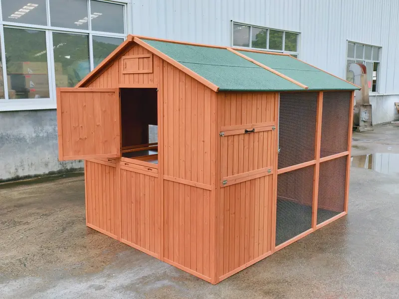 8 ft x 6 ft Walk-In Chicken Coop – Rustic Fir Wood & Galvanized Wire Enclosure with Asphalt Roof (P0846)