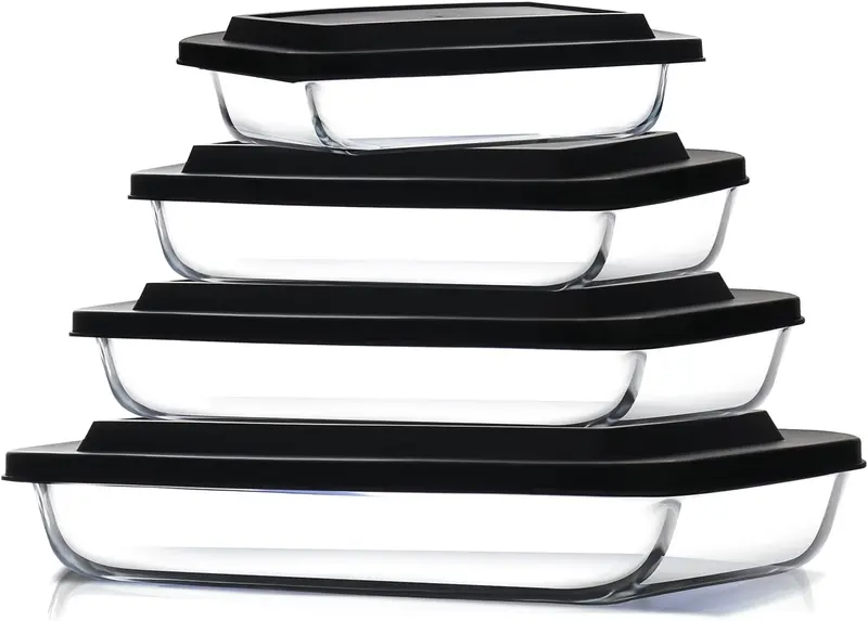 8-Piece Deep Rectangular Glass Casserole Set – Freezer-to-Oven Bakeware w/ Snap-On Lids