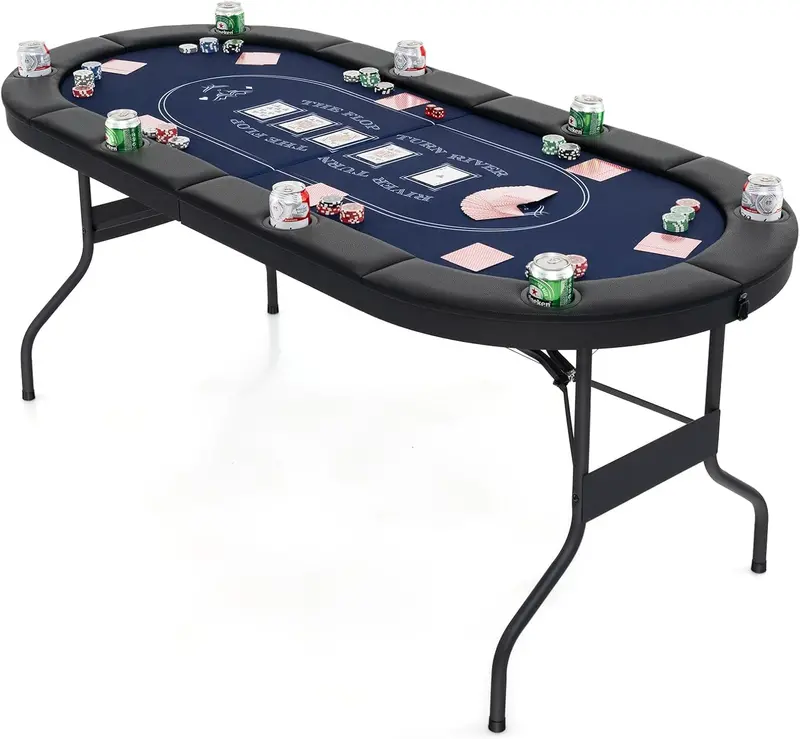 8-Player Foldable Poker Table – Casino-Grade Felt, PU Armrests, Cup Holders, and Reinforced Hardware (SUS7232)