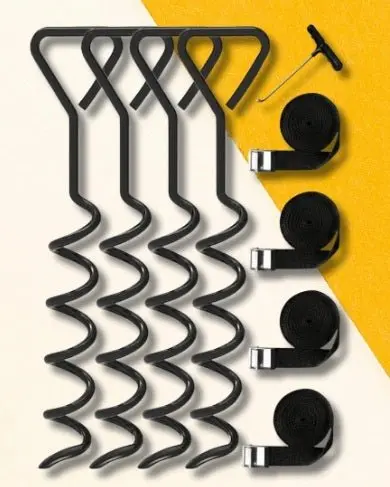 9-Piece Trampoline Anchor Kit – Heavy-Duty Corkscrew Ground Anchors with Straps and Hooks (TA4PK)