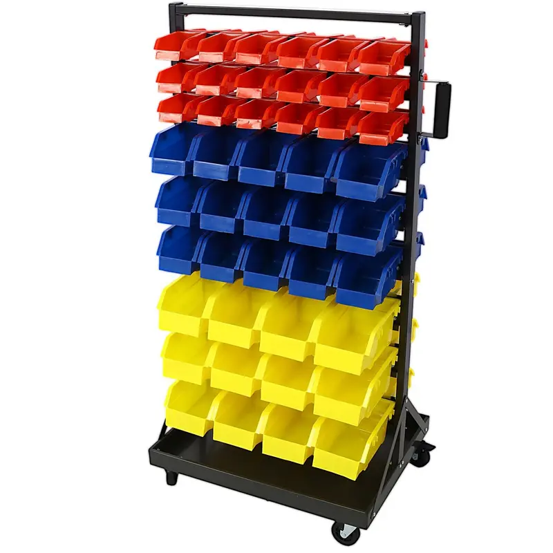 90-Bin Double-Sided Mobile Storage Rack – 450 lb Capacity with Industrial Casters