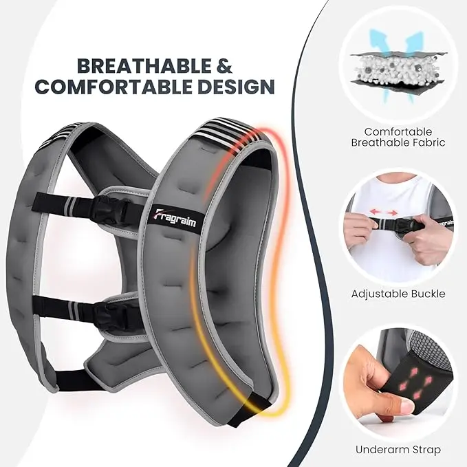 Adjustable 22-Pound Weighted Vest with Reflective Safety Strips and Integrated Phone Pocket