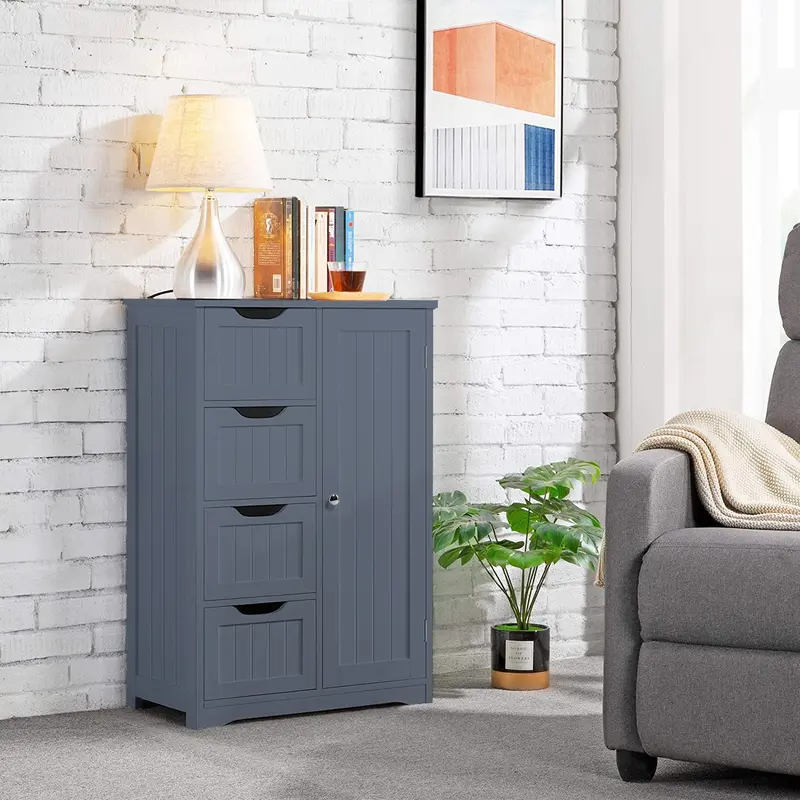 Adjustable 4-Drawer Floor Cabinet with Open Shelf – Multi-Room Storage Organizer for Bath or Kitchen