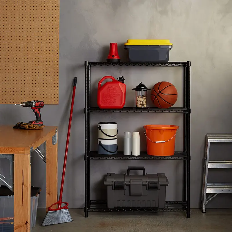 Adjustable 4-Tier Wire Storage Shelving Unit – Heavy-Duty Black Utility Rack with Load-Bearing Shelves | SKU: WS645