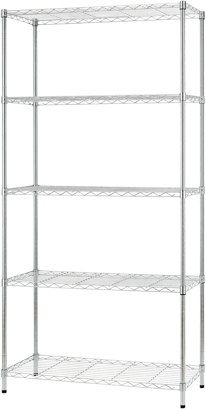 Adjustable Chrome or Black Wire Storage Shelf – Industrial-Strength 36″ x 14″ x 71″ Shelving Unit with 220 lb Capacity per Tier