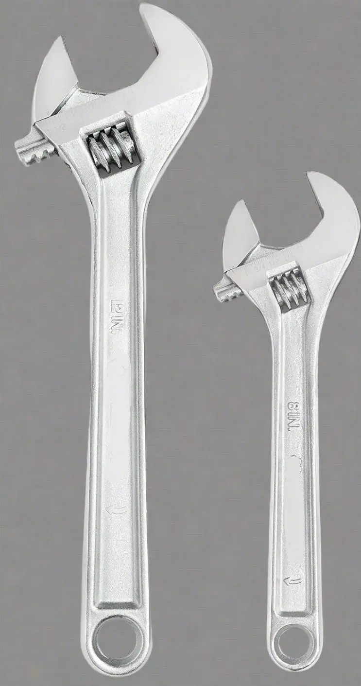Adjustable Crescent Wrench Set: Two-Piece Drop-Forged Chrome Tool (8″ & 12″) for Automotive & Plumbing Tasks