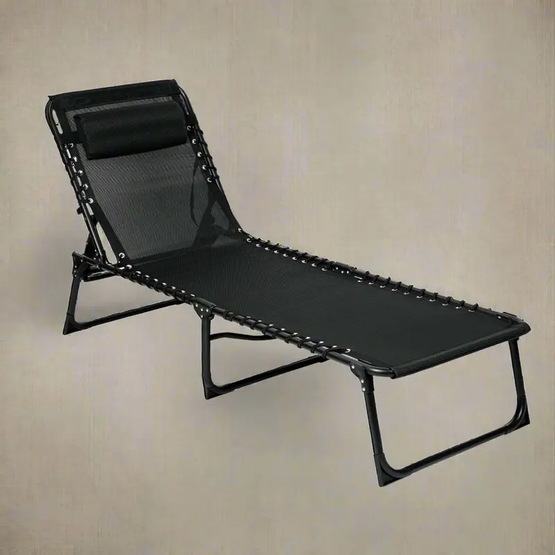 Adjustable Outdoor Chaise Lounge – Foldable Black Recliner Chair with Multiple Backrest Positions