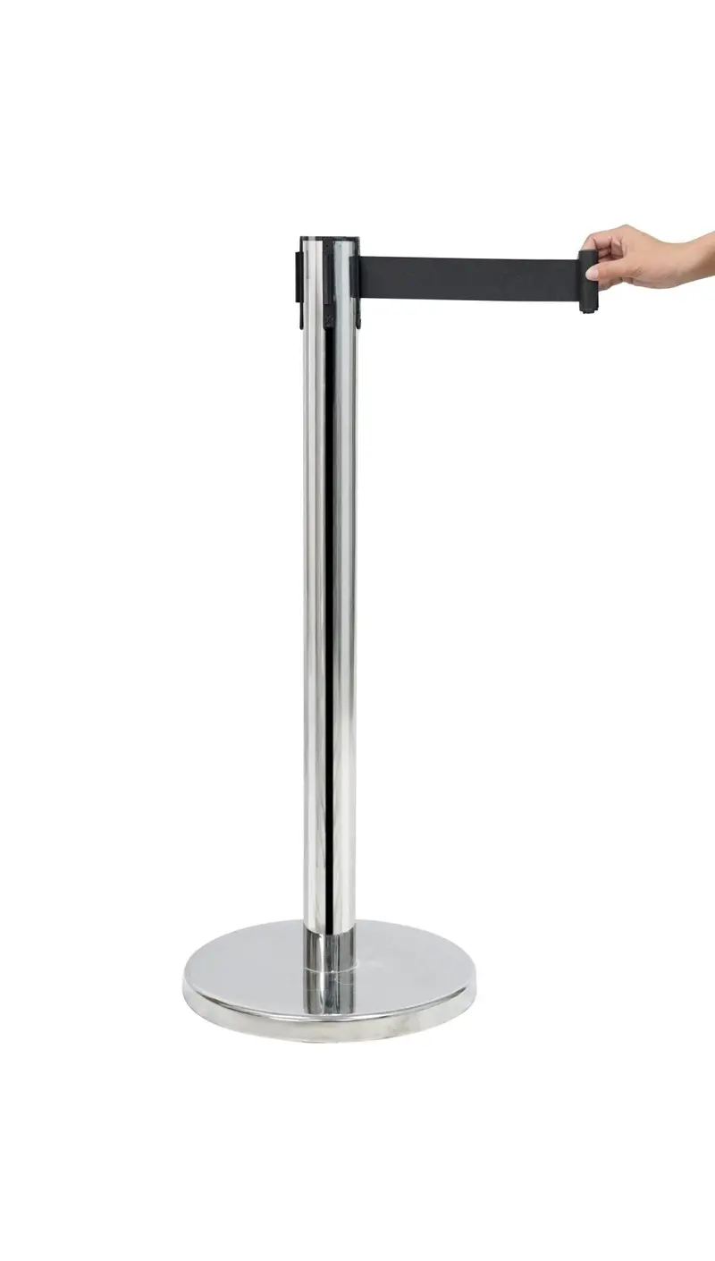 Adjustable Stainless Steel Crowd Control Post – Retractable Belt Stanchion for Event Management