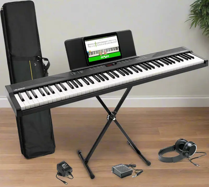 Alesis Recital Play Digital Piano – 88-Key Weighted Keyboard with 480 Sounds, USB MIDI, Included Stand, Bag, Pedal, and Lessons (SKU: 694318026380)