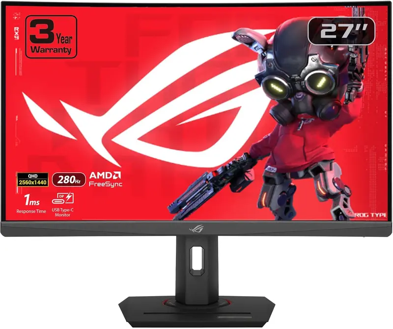 ASUS ROG Strix XG27WCMS – 27-Inch QHD Curved Gaming Monitor, 280Hz, 1ms GTG, Fast VA Panel, HDR, FreeSync Premium, USB-C Connectivity
