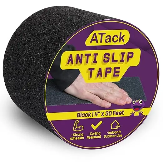 ATack Anti-Slip Safety Tape – 4″ × 30′ Black Non-Skid Grip Tape for Stairs, Ramps & Outdoor Surfaces
