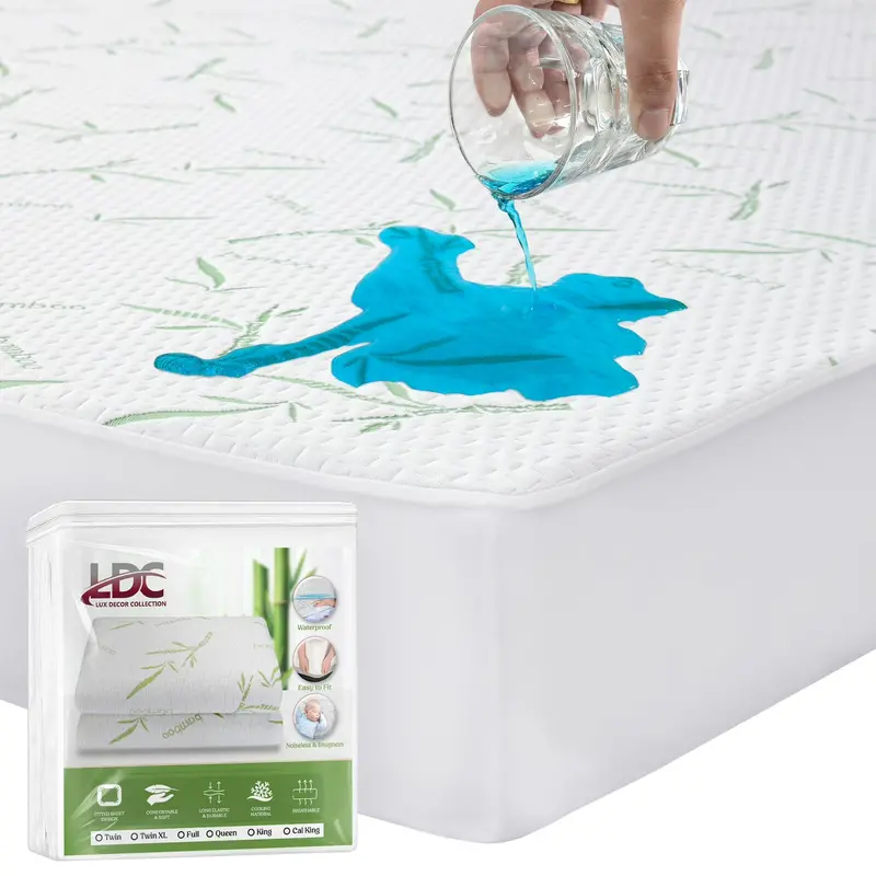 Bamboo-Derived Cooling Mattress Protector – Fully Waterproof, Breathable Fitted Cover (Up to 16″ Depth)