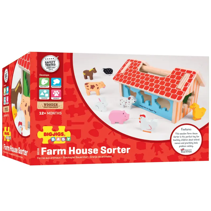 Bigjigs Baby Farm House Sorting Toy – Montessori-Inspired Wooden Learning Set