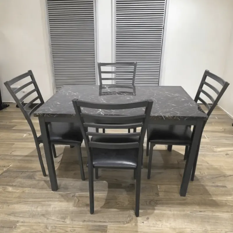Black Faux Marble Dining Set – Available in 5-Piece and 7-Piece Configurations with Padded Seating