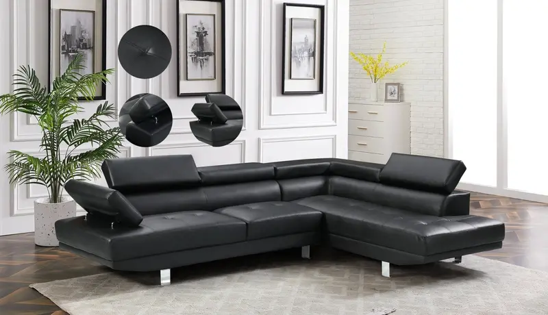 Black L-Shaped Corner Sofa — Stylish, Space-Saving Sectional Couch with Premium Comfort | 71948